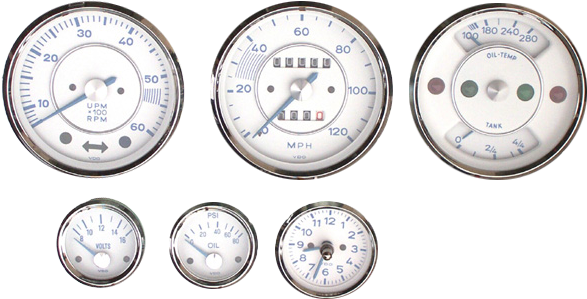 Porsche 356 Gauge Set White background / blue font | North Hollywood Custom Work for Porsche 356 Gauges